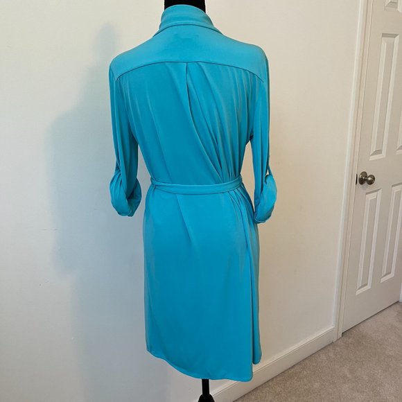 Calvin Klein Blue Belted Shirt Dress  - Long Sleeve Button Front - Size 8 Med - Picture 4 of 7
